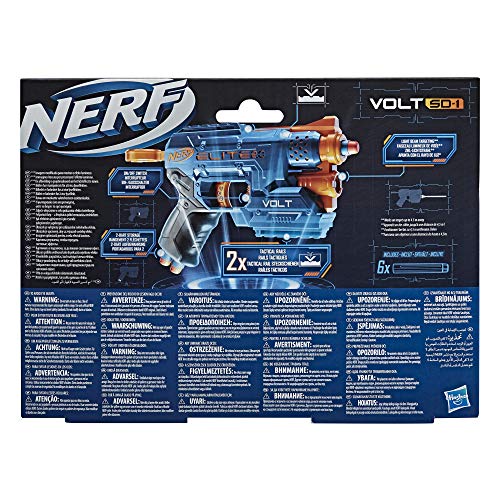 Lanzador Nerf Elite 2.0 Volt SD-1-6 Dardos Nerf Oficiales, con Rayo de luz, portadardos, 2 rieles tácticos para Personalizar la Batalla