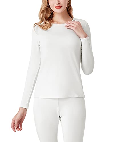 LAPASA Camiseta Térmica Mujer Cuello Redondo Cuello Alto Ropa Interior Térmica Invierno Peso Mediano Tegnología Heat+ Caliente y Transpirable L67/L70 S Blanco