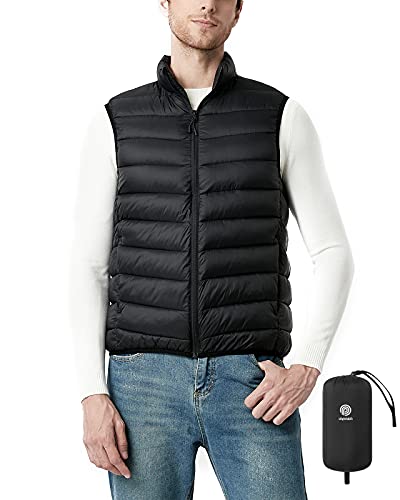 LAPASA Chaleco REPREVE® Acolchado Ligero Resistente al Agua para Hombre Plegable a Prueba de Viento M70 XL Negro (sin bolsillo en el pecho)