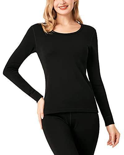 LAPASA Ropa Térmica Mujer de Lana Merino Peso Mediano Camiseta/Pantalón Ropa Interior Deportivo Invierno L48/L49 M Negro