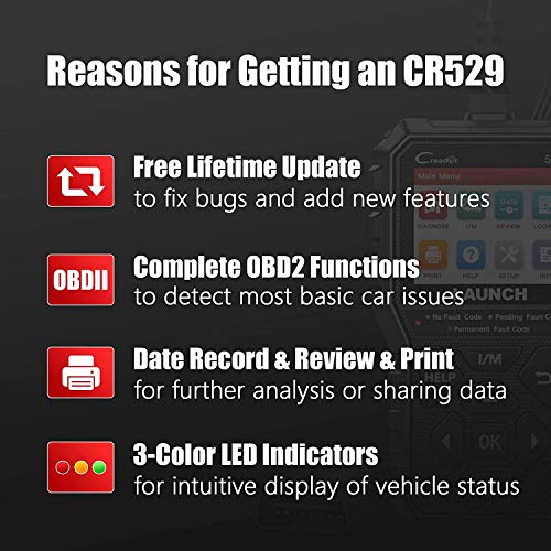 LAUNCH Code Reader CR529 Diagnosis OBD2 Lector y Apagado Luz de Error Motor y Emisiones con Datos en Vivo Test Sensor O2 Prueba EVAP para ITV [ Nuevo 2020 ]