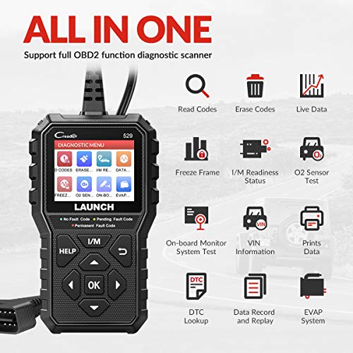 LAUNCH CR529 Interfaz de Diagnosis Code Reader OBD2 Lector y Apagado Luz de Error Motor Datos en Tiempo Real Emisiones Sensor O2 y Prueba EVAP