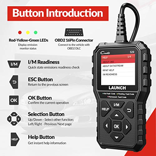 LAUNCH CR529 Interfaz de Diagnosis Code Reader OBD2 Lector y Apagado Luz de Error Motor Datos en Tiempo Real Emisiones Sensor O2 y Prueba EVAP