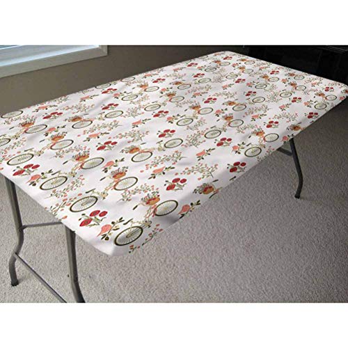 LCGGDB Mantel ajustable de poliéster floral para mesa de pícnic, Bikes Poppy Flowers con bordes elásticos, 76,2 x 182,8 cm, para mesa de picnic