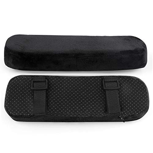 LEADSTAR Almohadilla para reposabrazos de Silla de Oficina, Cojín para Reposabrazos de Sillas con Correas Ajustables y Fondo Antideslizante, 25.5 × 8 × 3 cm - Negro (Juego de 2)