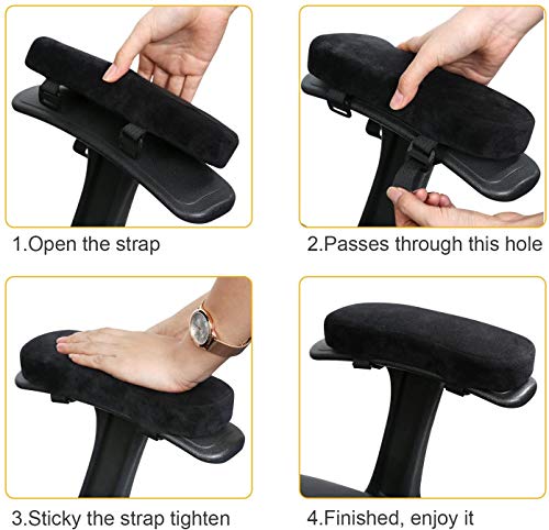 LEADSTAR Almohadilla para reposabrazos de Silla de Oficina, Cojín para Reposabrazos de Sillas con Correas Ajustables y Fondo Antideslizante, 25.5 × 8 × 3 cm - Negro (Juego de 2)