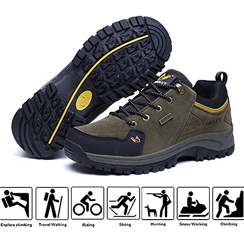 LECYGNB Zapatillas de Trekking Hombre Impermeable Zapatillas de Senderismo Al Aire Libre Botas de Montaña Zapatillas de Camping Antideslizantes Sneakers Verde 42