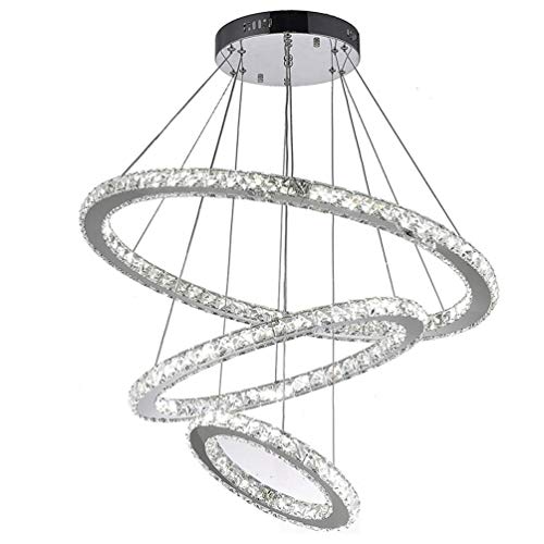 LED colgante de cristal moderno design tres anillos plafón acrílico lustre comedor dormitorio salón Boutique Dimmable con mando a distancia 80 W 5600LM Ø30 + Ø50 + ø70 cm [clase energética A + +]