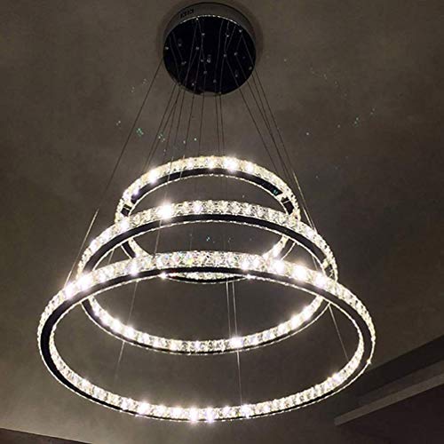 LED colgante de cristal moderno design tres anillos plafón acrílico lustre comedor dormitorio salón Boutique Dimmable con mando a distancia 80 W 5600LM Ø30 + Ø50 + ø70 cm [clase energética A + +]