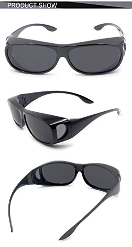 LEDING&BEST Gafas de sol deportivas polarizadas UV400,Gafas de Sol Para Colocar Sobre las Gafas Normales y de Lectura Hombre Mujer (black color)