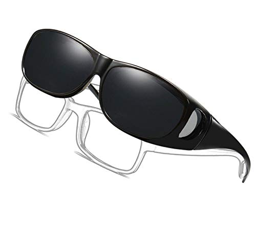 LEDING&BEST Gafas de sol deportivas polarizadas UV400,Gafas de Sol Para Colocar Sobre las Gafas Normales y de Lectura Hombre Mujer (black color)