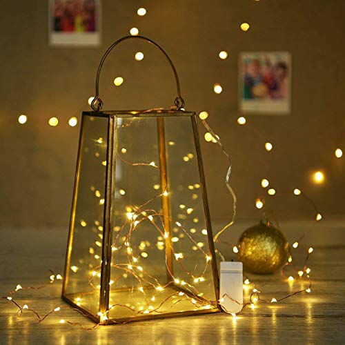 LEDMOMO 5pcs con Pilas 10 Leds Fairy String Light 1M Silver Copper Wire Mini lámpara para Vacaciones de Navidad Banquete de Boda (luz Blanca cálida, Pilas de botón Incluidas)