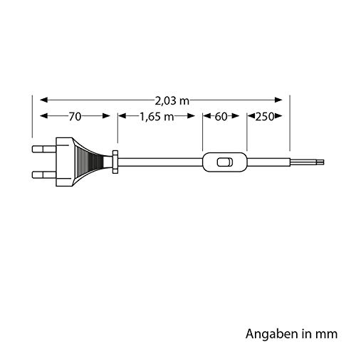 ledscom.de Cable textil con enchufe, interruptor de 2 núcleos negro blanco dentado, 2m, 2pcs.