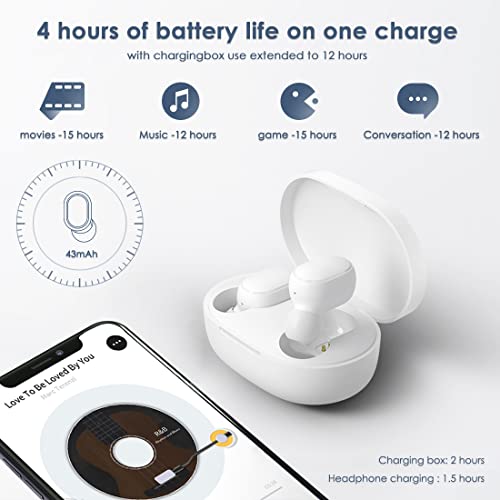 Leelbox Xiaomi Redmi Airdots 2 Auriculares Inalámbricos, Bluetooth 5.0 Auriculares Inalámbricos Xiaomi, Wireless Earbuds Auriculares Estéreos Manos Libres con Micrófono, Anti-transpiración IPX4