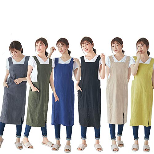 LeerKing Delantal Cruzado Japones de Algodón 100% con 2 Bolsillos Mandiles Cocina Trabajo Jardinería Servicio para Hombre y Mujer, Verde 90CM