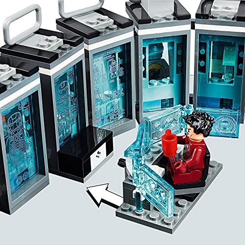 LEGO 76125 Super Heroes Iron Man: Sala de Armaduras, Juguete de Construcción con Colección de Trajes de Combate de Tony Stark