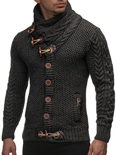 Leif Nelson Hombres Chaqueta de Punto con Cuello Chal LN-4195 Antracita XX-Large