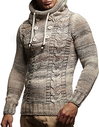 Leif Nelson Los Hombres del Jersey de Punto suéter Encapuchado LN-20227 Beige XX-Large
