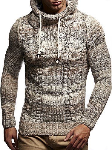 Leif Nelson Los Hombres del Jersey de Punto suéter Encapuchado LN-20227 Beige XX-Large