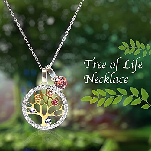 LEKANI Collares Mujer Plata Árbol de la Vida Colgante Cristales de Austriacos, Joyas Mujer Navidad Regalos Originales para Mujer Madre Mamá Abuela