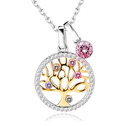 LEKANI Collares Mujer Plata Árbol de la Vida Colgante Cristales de Austriacos, Joyas Mujer Navidad Regalos Originales para Mujer Madre Mamá Abuela