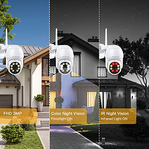 LEMNOI Cámara de Vigilancia Exterior WiFi 1296P, Cámara IP de Seguridad con Visión Nocturna en Color, Visualización de 360 °, IP66 Impermeable Detección de Movimiento Audio Bidireccional, U100