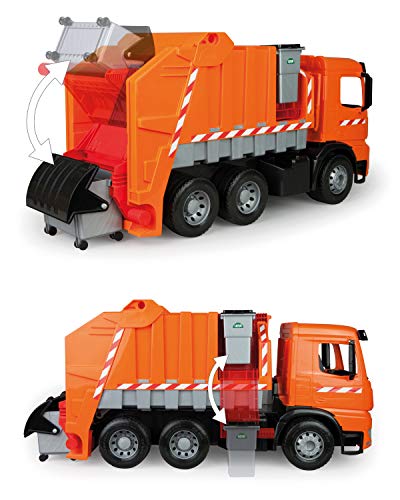 Lena 02168 Fuerte Fortuna Basura Carro Mercedes arocs, 3 – achser, Naranja – Plata, con Pegatinas, Aprox. 74 cm