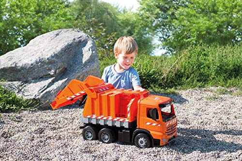 Lena 02168 Fuerte Fortuna Basura Carro Mercedes arocs, 3 – achser, Naranja – Plata, con Pegatinas, Aprox. 74 cm