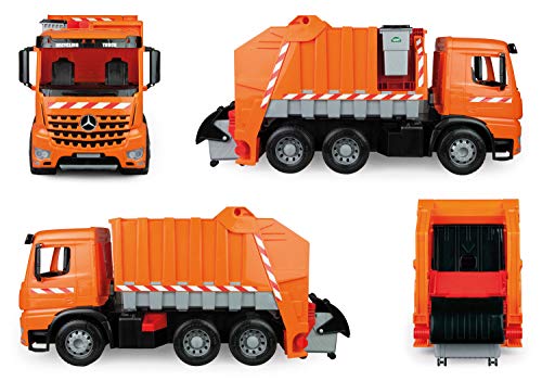 Lena 02168 Fuerte Fortuna Basura Carro Mercedes arocs, 3 – achser, Naranja – Plata, con Pegatinas, Aprox. 74 cm