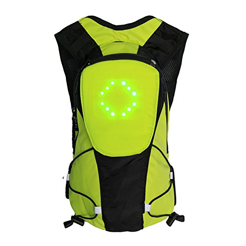 lennonsi Mochila para bicicleta con indicador LED de señal, mando a distancia inalámbrico, luz intermitente de seguridad, mochila verde aprox. 2 L