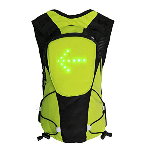 lennonsi Mochila para bicicleta con indicador LED de señal, mando a distancia inalámbrico, luz intermitente de seguridad, mochila verde aprox. 2 L