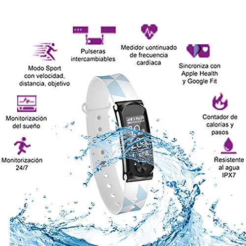 Leotec Pulsera de actividad Cool HR - Pulsera de actividad, con monitor de frecuencia cardiaca en la muñeca, monitor de actividad,sumergible,correas intercambiables y notificaciones inteligentes, color Blanca