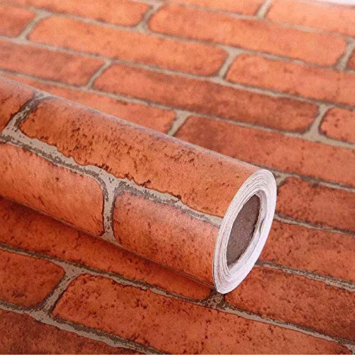 Lependor Papel pintado decorativo de ladrillo rojo Papel pintado autoadhesivo Papel de palo impreso Peeling fácil de aplicar y Palillo de papel de pared - Ladrillo rojo, 0.45m x 10m