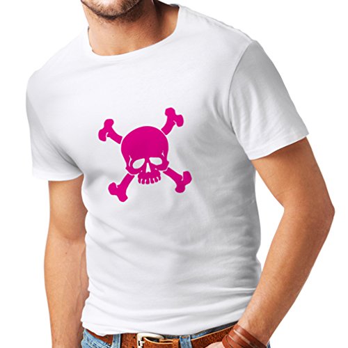 lepni.me Camisetas Hombre Calavera y Tibias Cruzadas, señal de Advertencia - No Tocar (XX-Large Blanco Magenta)