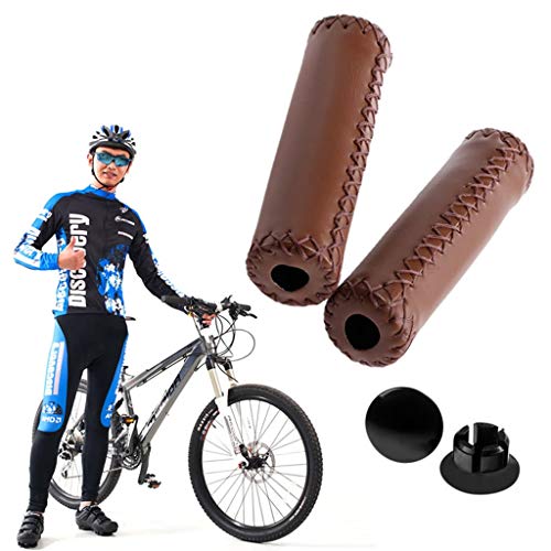 Lergo Puños de cuero cosido para MTB BMX Road Mountain Bike Ciclismo