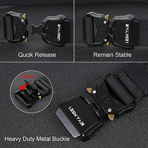 Leskyair Cinturón Táctico para Hombres 1.5 pulgadas, Cinturon Hombre Trabajo Estilo Militar Cinturón con hebilla de metal liberación rápido, Regalo con bolsa táctica Molle y Soporte para Botella