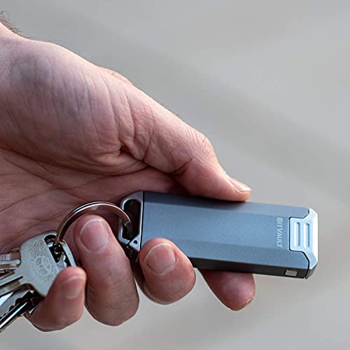 Lever Gear BitVault - Llavero con funda de transporte y destornillador compacto EDC – clips de cápsulas impermeables para llavero, cinturón o bolsillos – gris metálico/plateado