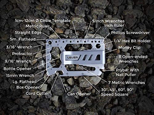 Lever Gear Toolcard Pro con Clip para Billetes - Multi-herramienta 40 en 1 en formato de tarjeta de crédito. Multi Herramienta de Cartera Elegante Minimalista de Acero Inoxidable – Color Negro