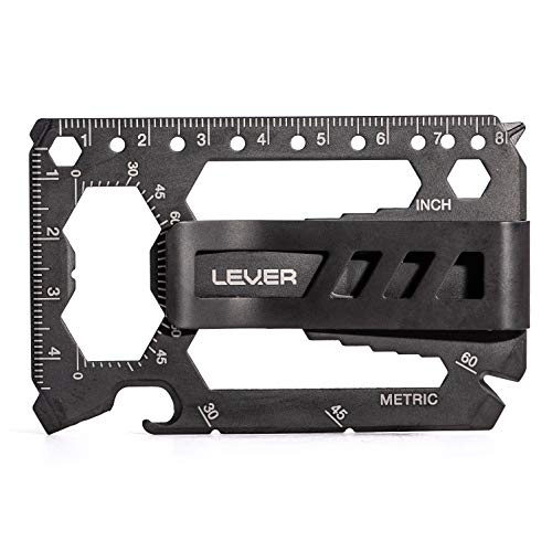 Lever Gear Toolcard Pro con Clip para Billetes - Multi-herramienta 40 en 1 en formato de tarjeta de crédito. Multi Herramienta de Cartera Elegante Minimalista de Acero Inoxidable – Color Negro