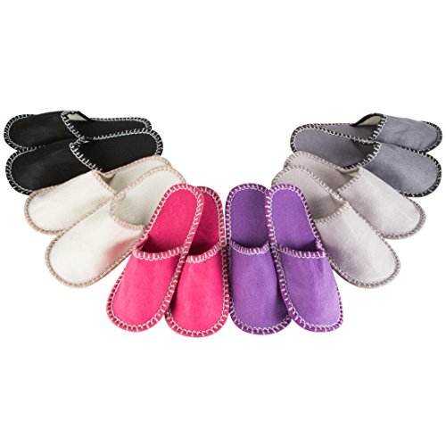 LEVIVO Juego de Zapatillas de Casa para Invitados, con 6 Pares de Pantuflas Unisex de Fieltro de Alta Calidad en 3 Tamaños y una Elegante Bolsa de Almacenamiento