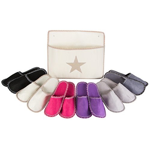 LEVIVO Juego de Zapatillas de Casa para Invitados, con 6 Pares de Pantuflas Unisex de Fieltro de Alta Calidad en 3 Tamaños y una Elegante Bolsa de Almacenamiento