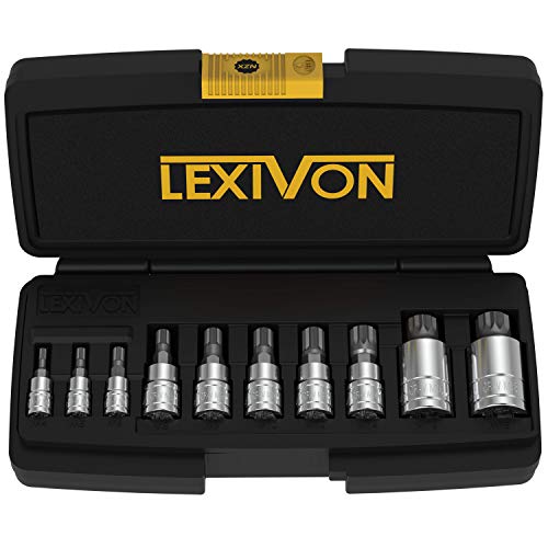 LEXIVON Juego de casquillos de punta estriada cuadrada triple XZN, acero aleado S2 Premium | Juego de 10 piezas estilo europeo M4 - M18 | Estuche de almacenamiento mejorado (LX-145)