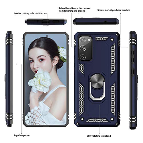 LeYi Funda Samsung Galaxy S20 FE / S20 FE 5G / S20 Lite,Armor Carcasa con 360 Grados Anillo iman Soporte Hard PC y Silicona TPU Bumper Antigolpes Case para Movil S20 FE，Azul