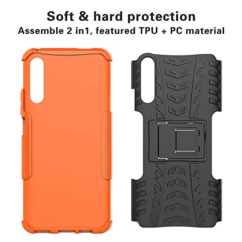 LFDZ Funda Huawei P Smart Z,con Soporte Cáscara de Doble Capa de Cubierta Heavy Duty Silicona Caso Funda para Huawei P Smart Z/Honor 9X Pro / Y9 Prime[Not fit Huawei Honor 9X],Naranja