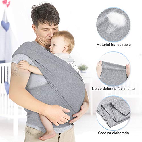 Lictin Fular Portabebés- Portabebés para Recién Portador de Bebé Elástico Pañuelo Unisex Ajustable Portabebes Hasta 16KG (Gris)
