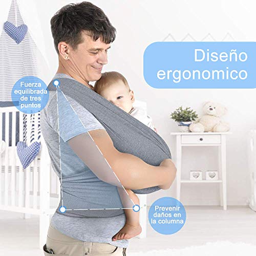 Lictin Fular Portabebés- Portabebés para Recién Portador de Bebé Elástico Pañuelo Unisex Ajustable Portabebes Hasta 16KG (Gris)