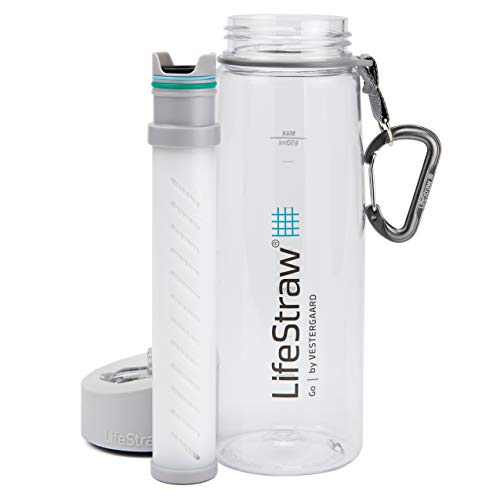 LifeStraw Go Botella de agua con filtro; 22 oz; gris/transparente; paquete de 2