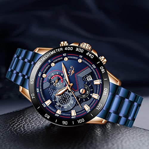 LIGE Relojes Hombre Militare Deportivos Impermeable Acero Inoxidable Analógico Cuarzo Relojes de Pulsera para Hombre Azul
