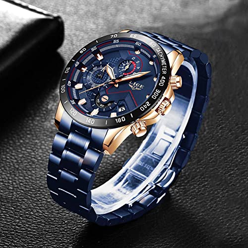 LIGE Relojes Hombre Militare Deportivos Impermeable Acero Inoxidable Analógico Cuarzo Relojes de Pulsera para Hombre Azul