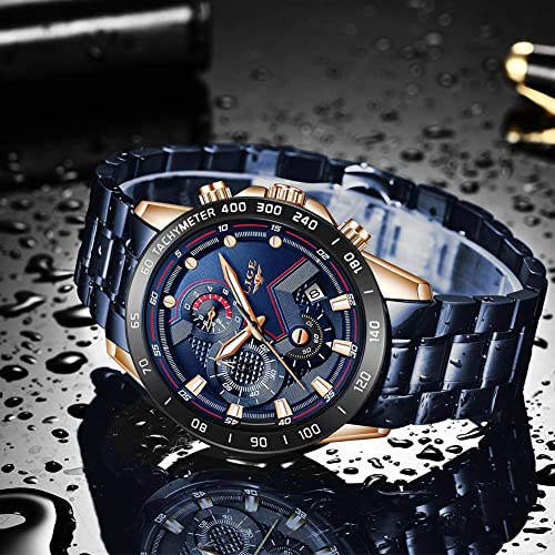 LIGE Relojes Hombre Militare Deportivos Impermeable Acero Inoxidable Analógico Cuarzo Relojes de Pulsera para Hombre Azul